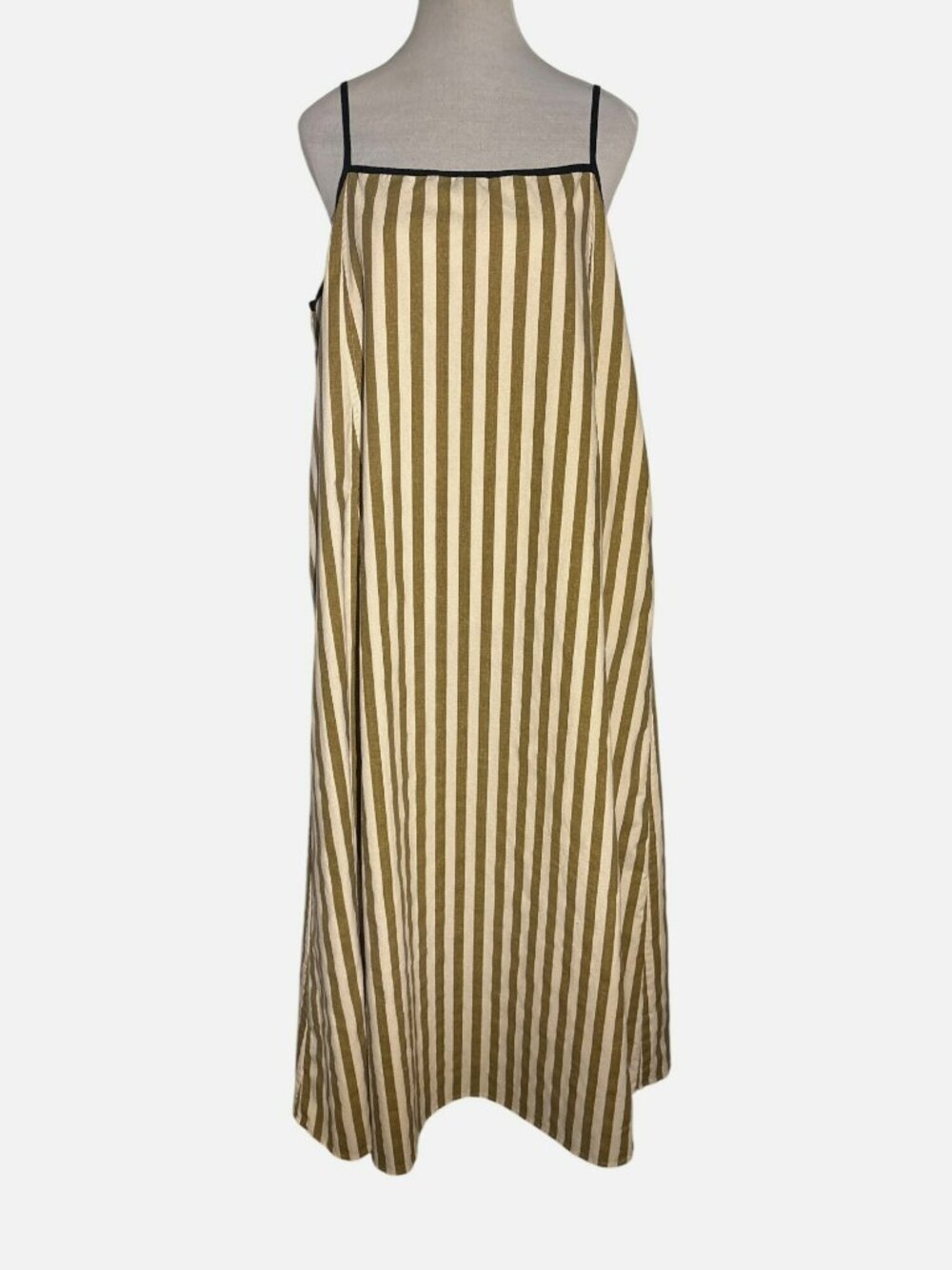 Shy Velvet Striped Linen Blend Sleeveless Dress Adjustable Spaghetti Straps XL